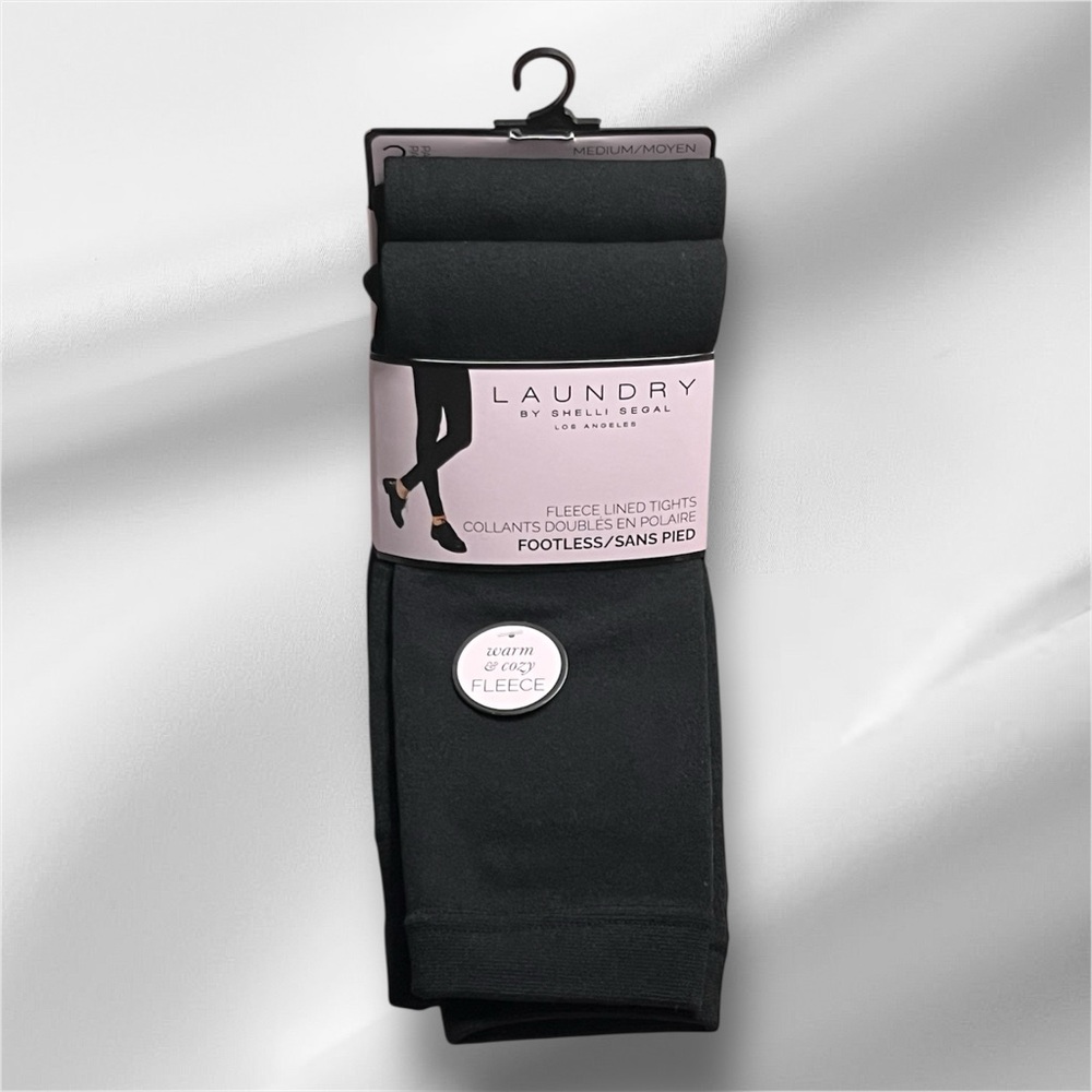 Laundry By Shelli Segal Black Footless Fleece Lined Tights - Two Pairs